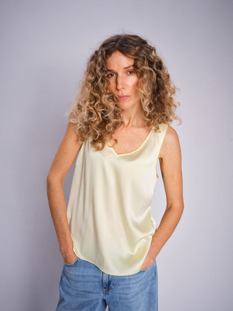 Mos Mosh - Astrid V-Neck Silk Tank Top - French Vanilla