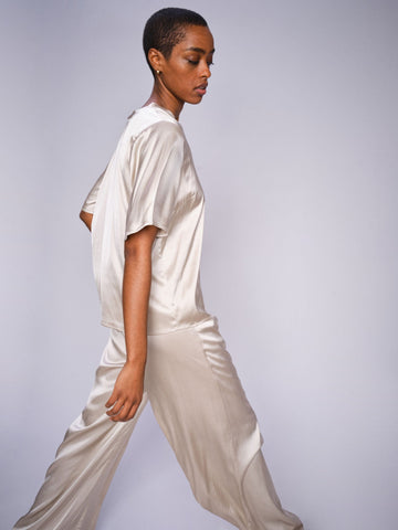 Mos Mosh - Evie V-Neck Satin Blouse - Feather Grey
