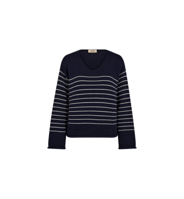 Mos Mosh - Bine LS V-Neck Stripe Knit - Maritime Blue
