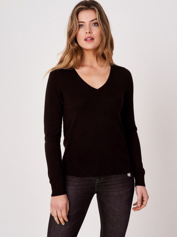 REPEAT - V-Neck Knitted Pullover - XS Black