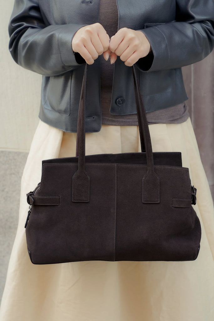 Flattered - Lisa Bowler Bag – Suede Chocolate -