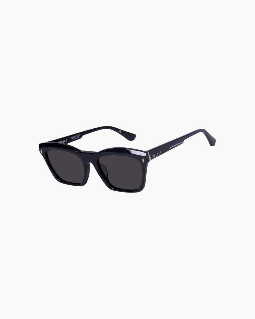 VALLEY Eyewear - Royale Sunglasses – Gloss Black w. Silver Metal / Black Lens -