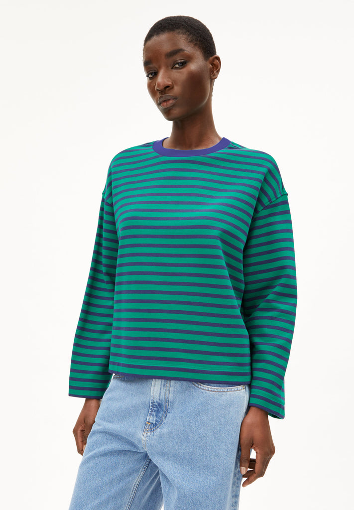 ARMEDANGELS - Frankaa Maarlen Stripe Sweatshirt - Emerald Green - Blue Noon