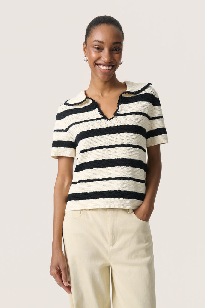 Soaked in Luxury - Madalena Pullover Knit - White Black Stripe
