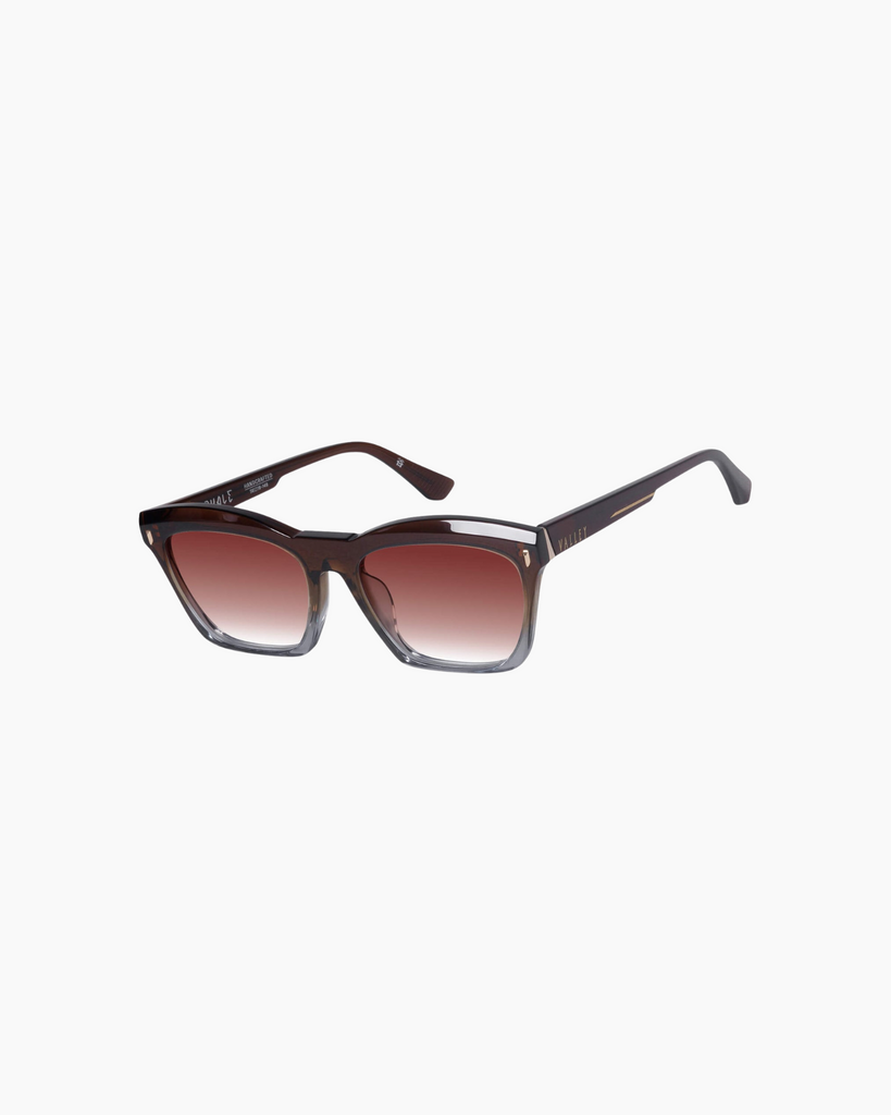 VALLEY Eyewear - Royale Sunglasses – Transparent Chocolate Fade to Crystal w. Gold -