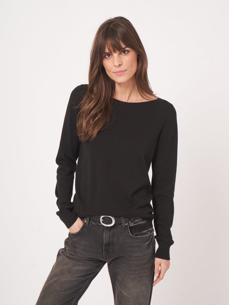 REPEAT - Basic Pullover in Cotton Blend - Black