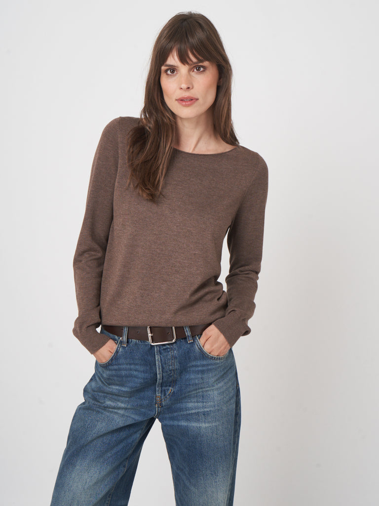 REPEAT - Basic Pullover in Cotton Blend - Cacao