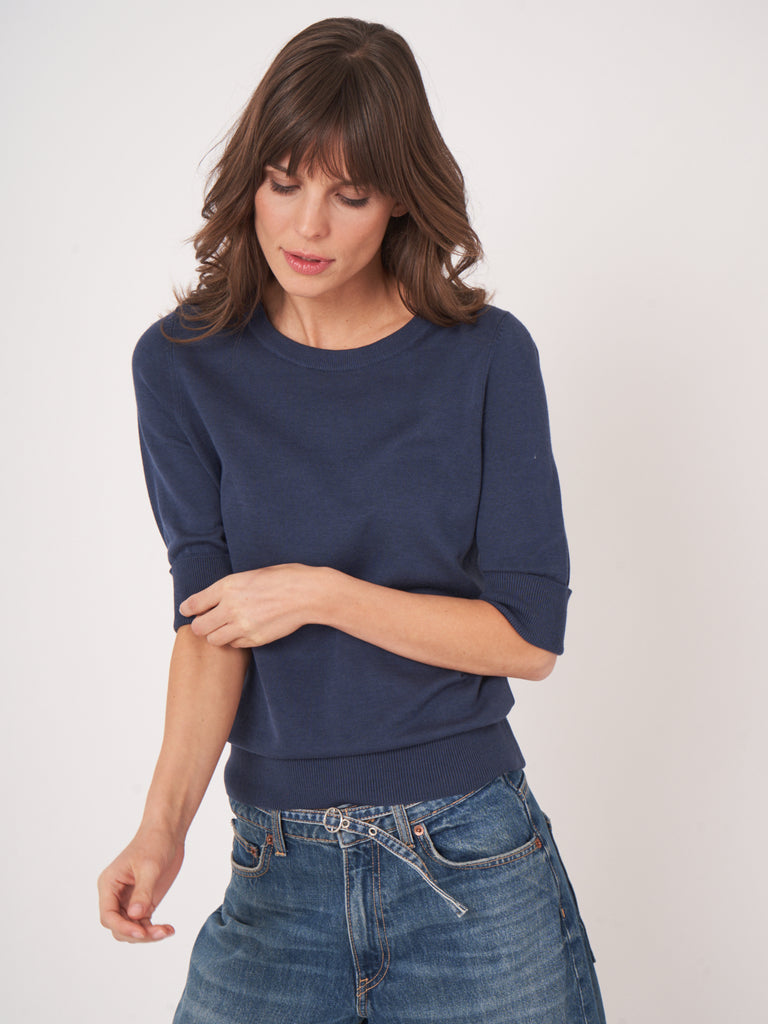 REPEAT - Crew Neck Cotton Cashmere Sweater -