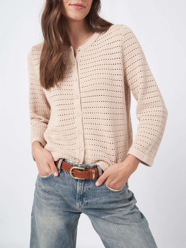 REPEAT - Boxy Ajour Cardigan with Pearl Buttons -