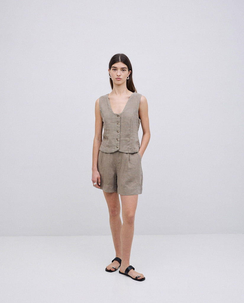 Yerse - Linen Shorts - Kaki
