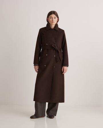 Yerse - Long Wool Coat - Chocolate