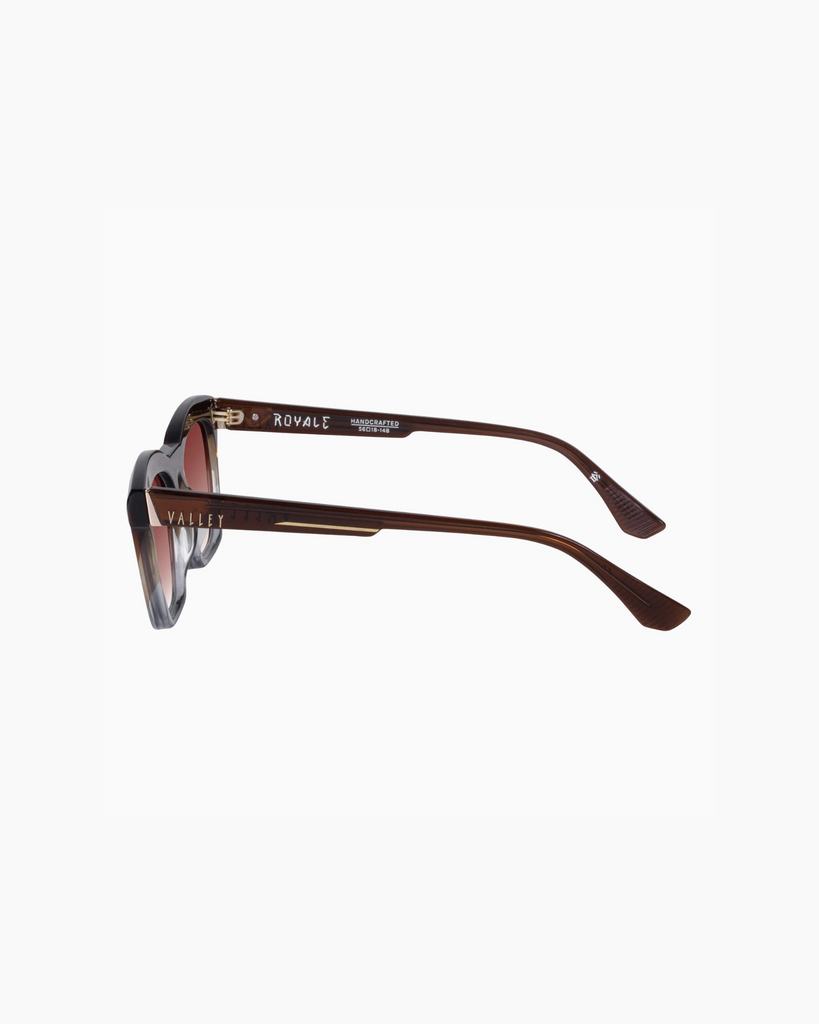 VALLEY Eyewear - Royale Sunglasses – Transparent Chocolate Fade to Crystal w. Gold -