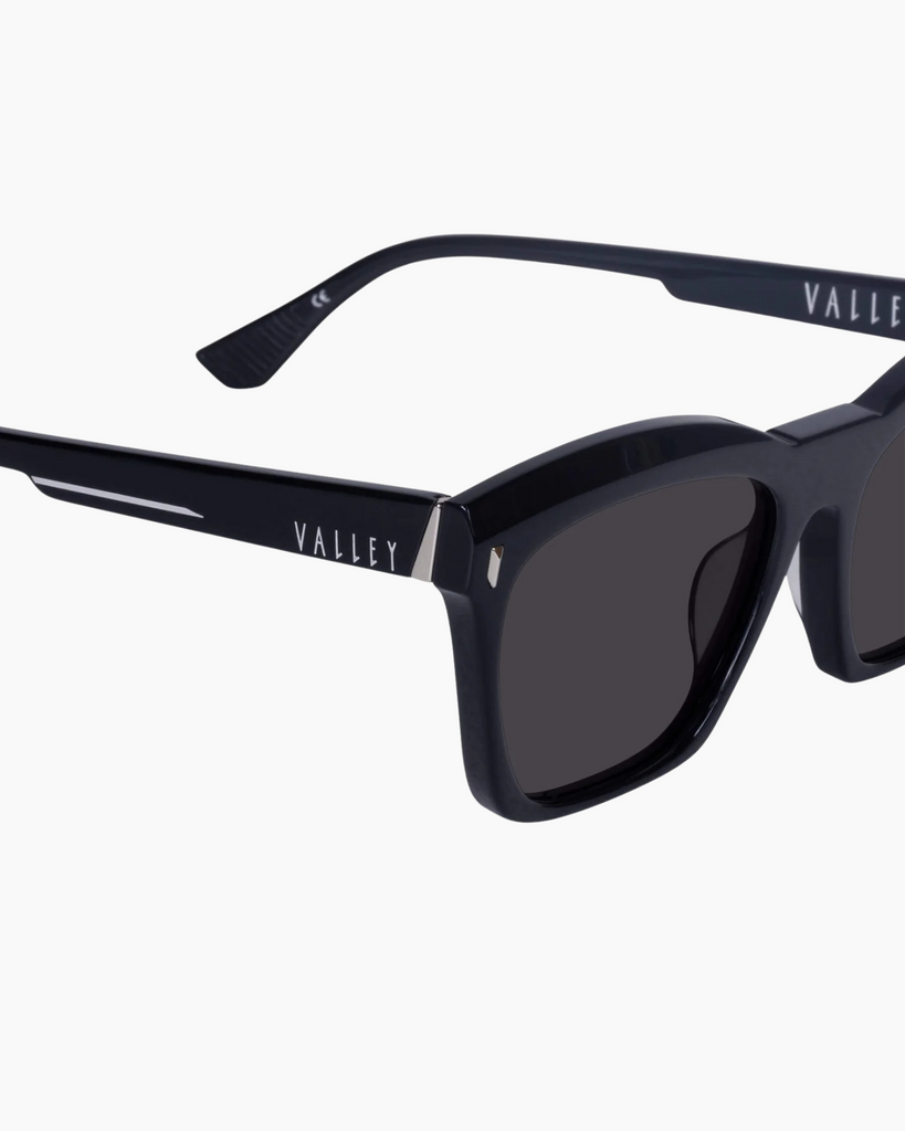 VALLEY Eyewear - Royale Sunglasses – Gloss Black w. Silver Metal / Black Lens -