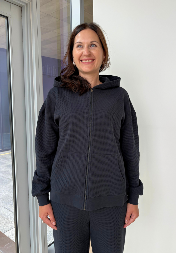 BRUNETTE The Label - Waffle Full Zip Hoodie - Navy