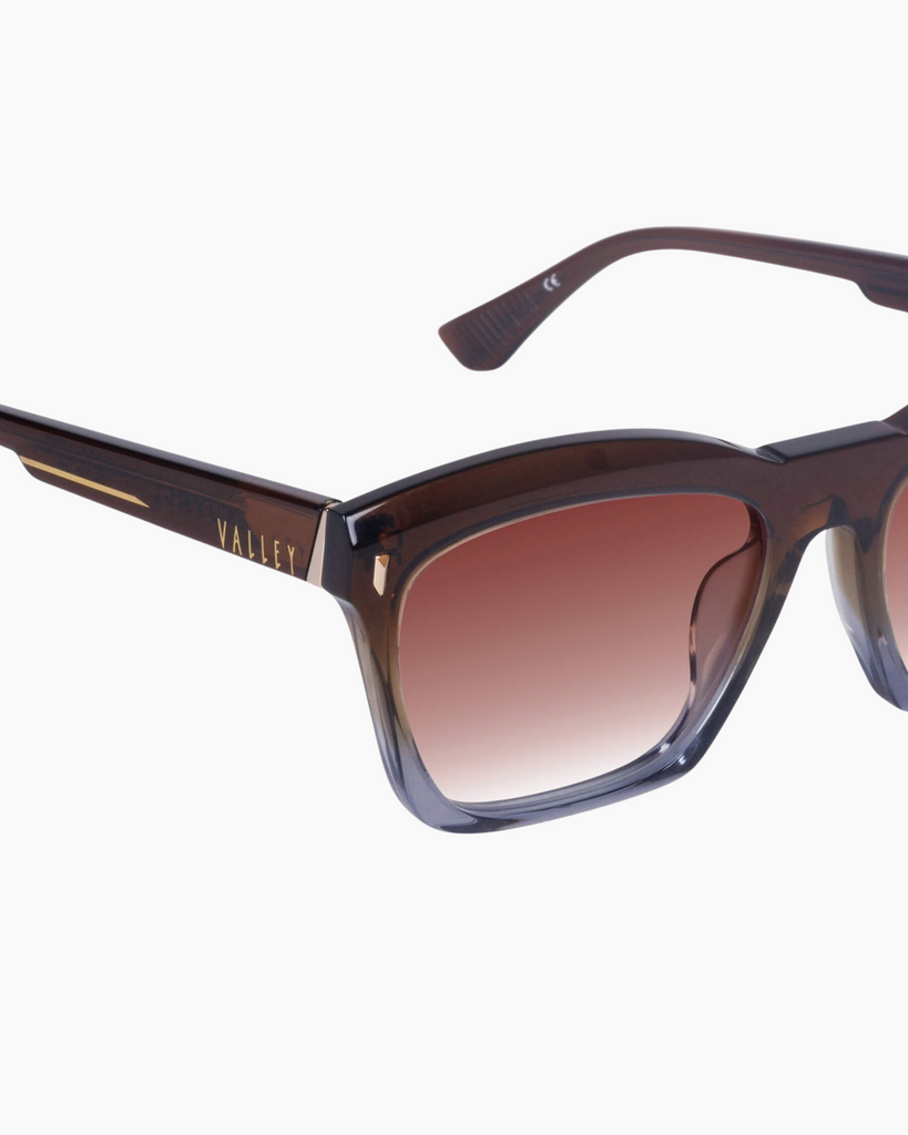 VALLEY Eyewear - Royale Sunglasses – Transparent Chocolate Fade to Crystal w. Gold -