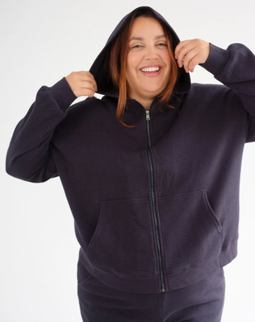 BRUNETTE The Label - Waffle Full Zip Hoodie - Navy
