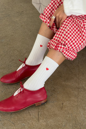 Le Bon Shoppe - Embroidered Her Socks - Classic White + Heart