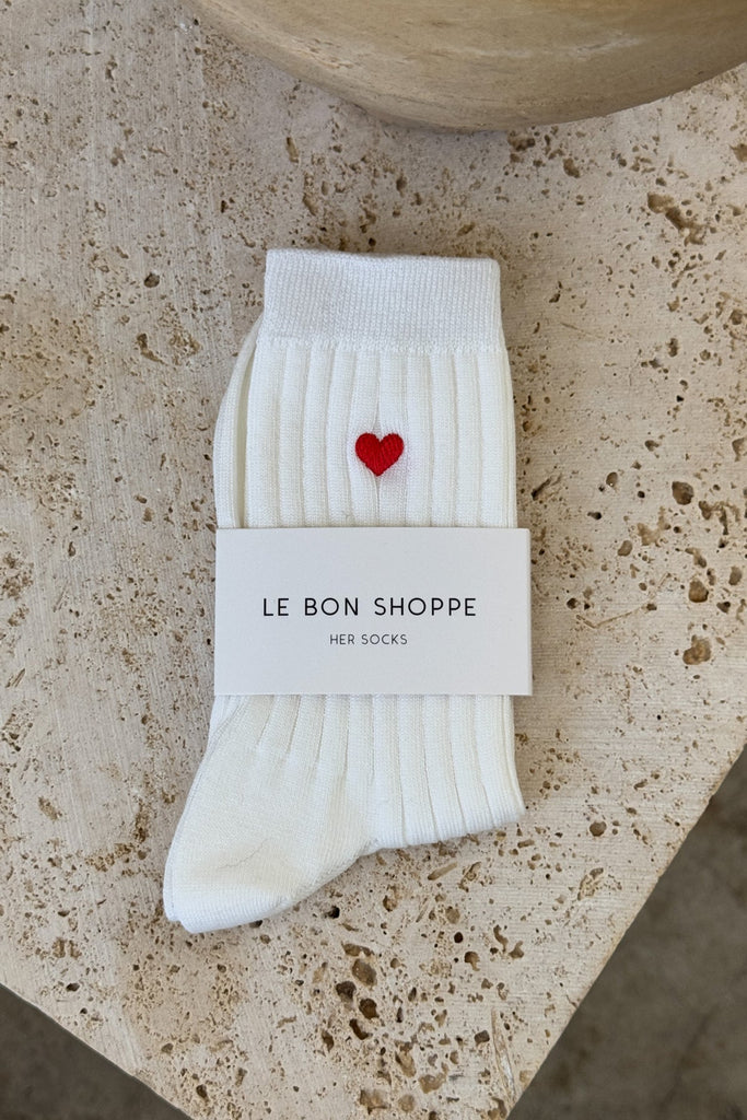 Le Bon Shoppe - Embroidered Her Socks - Classic White + Heart