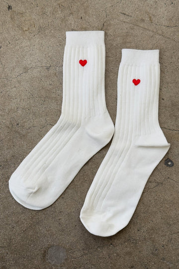 Le Bon Shoppe - Embroidered Her Socks - Classic White + Heart