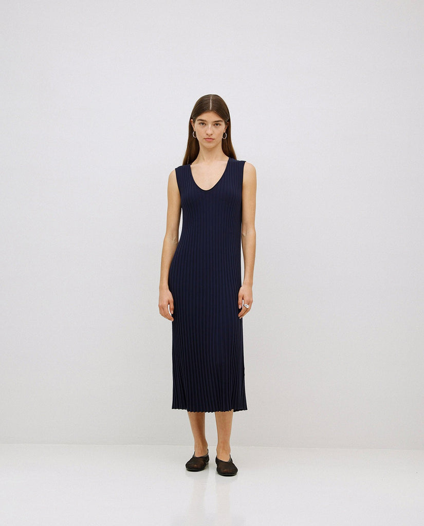 Yerse - Long Flared Camisole Dress - Navy