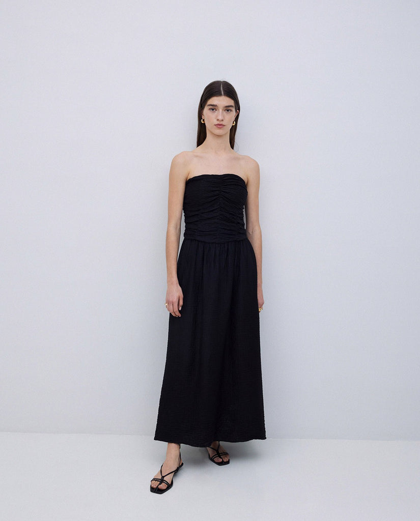 Yerse - Long Draped Dress - Black