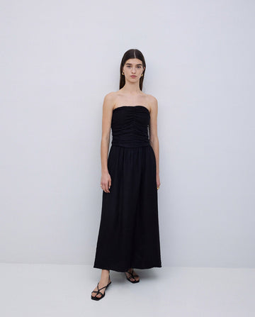 Yerse - Long Draped Dress - Black