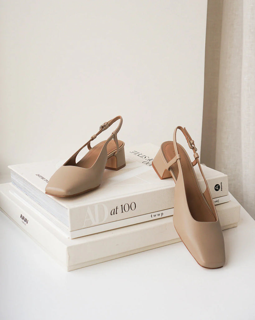 Flattered - Elin Leather Beige Heels -