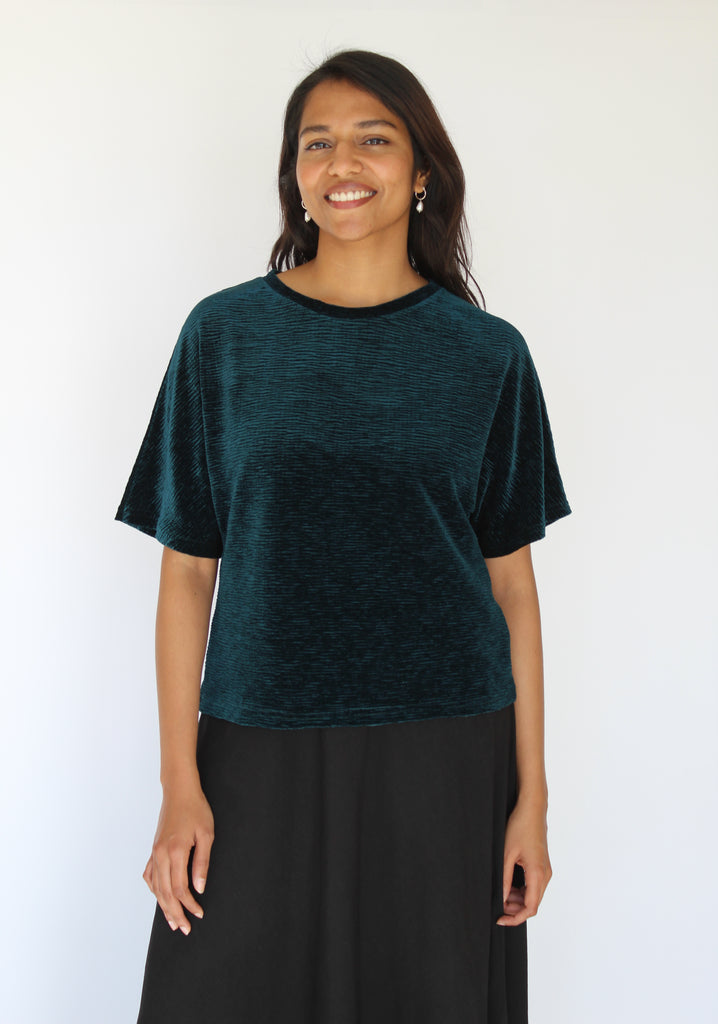 Sattva by Sarah - Velvet Everyday Crop Blouse - Textured Green