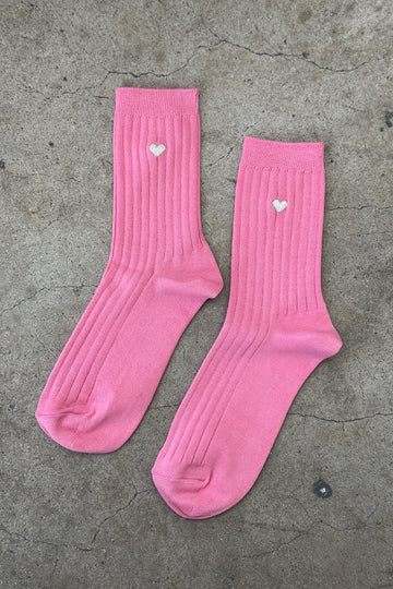 Le Bon Shoppe - Embroidered Her Socks - Pink Water + Heart