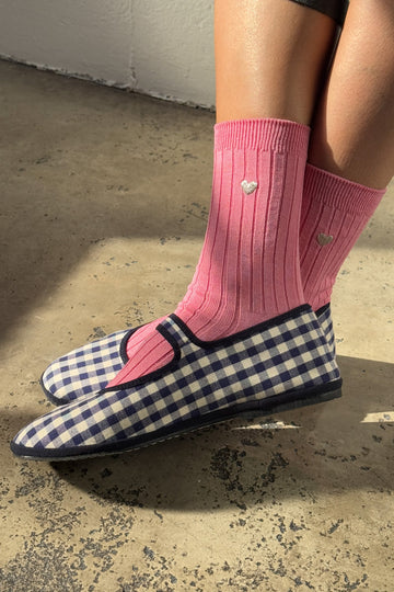 Le Bon Shoppe - Embroidered Her Socks - Pink Water + Heart