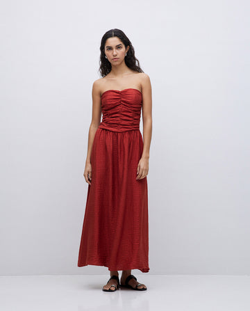 Yerse - Long Draped Dress - Terracota