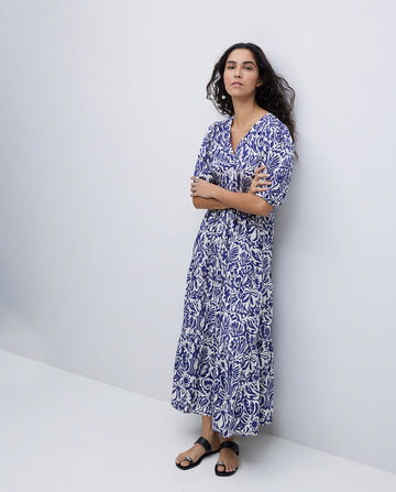 Yerse - Anemone Printed Dress - Indigo