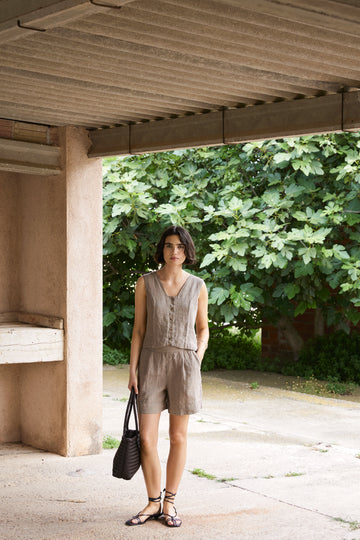 Yerse - Linen Shorts - Kaki