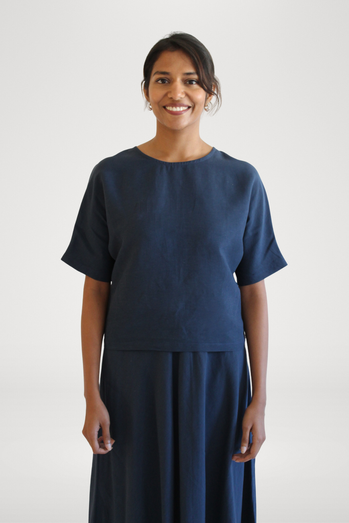 Sattva by Sarah - Everyday Crop Blouse - Navy