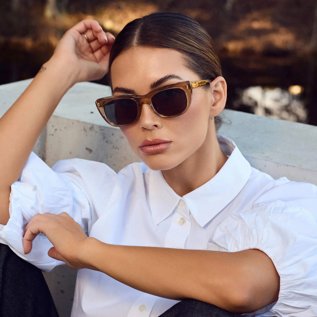 VALLEY Eyewear - Tomahawk Sunglasses – Dark Champagne w Gold Metal / Brown Gradient Lens -