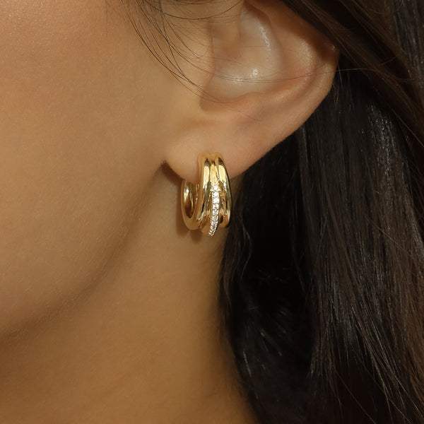 Leah Alexandra - Triplette Pave Hoops – CZ & Gold -
