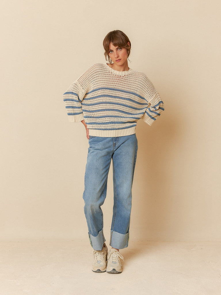 INDI&COLD - Two-Tone Stripes Sweater - Indigo